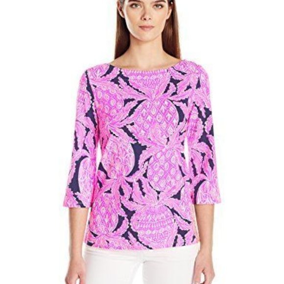 Lilly Pulitzer Tops - Lilly Pulitzer Waverly Top Pink Navy Coco Safari Women's Size Small H13478